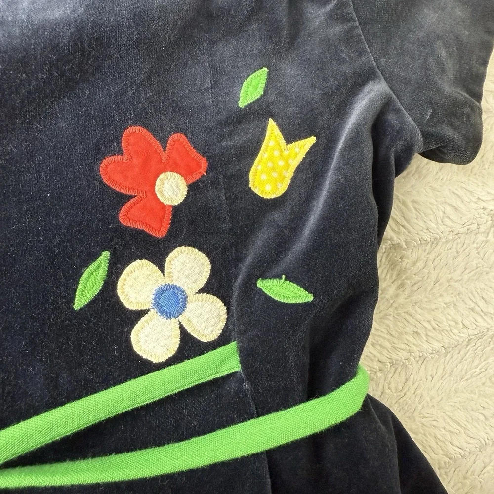 Sylvia Whyte Saks Fifth Avenue Blue Flower Velvet Dress Girls 6 *See Measurement